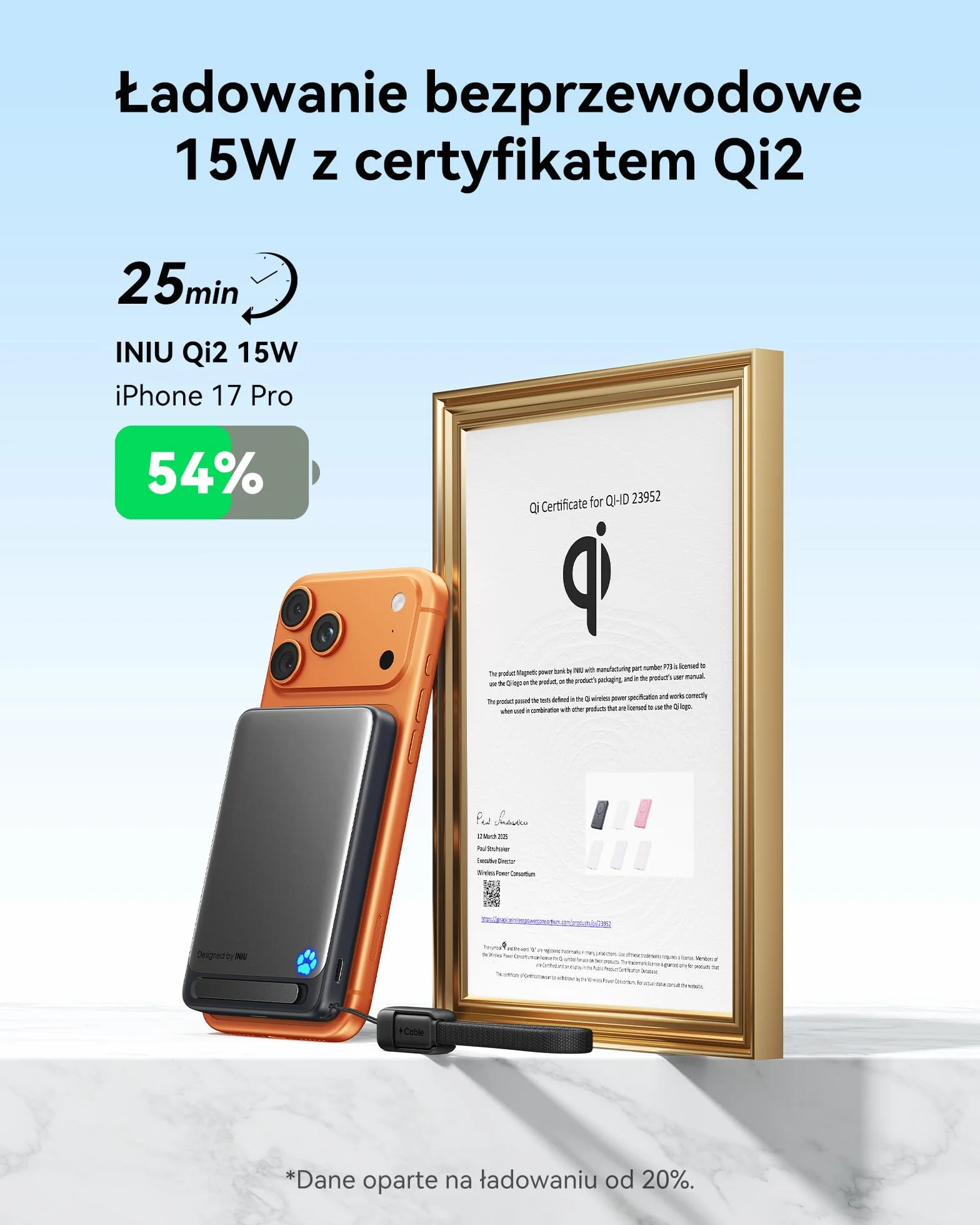 INIU Magnetyczne Powerbank 10000mAh Qi2 15W Bezprzewodowe Szybkie Ładowanie 45W USB-C Przenośna Ładowarka