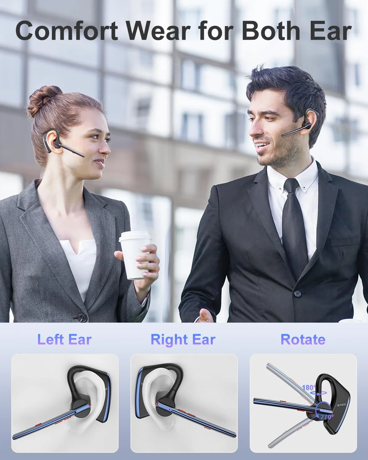 Zestaw słuchawkowy Bluetooth z redukcją szumów, podwójny mikrofon, zestaw głośnomówiący Bluetooth, bezprzewodowy zestaw słuchawkowy 24 godziny, czas rozmowy, do iPhone'a, telefonu komórkowego,