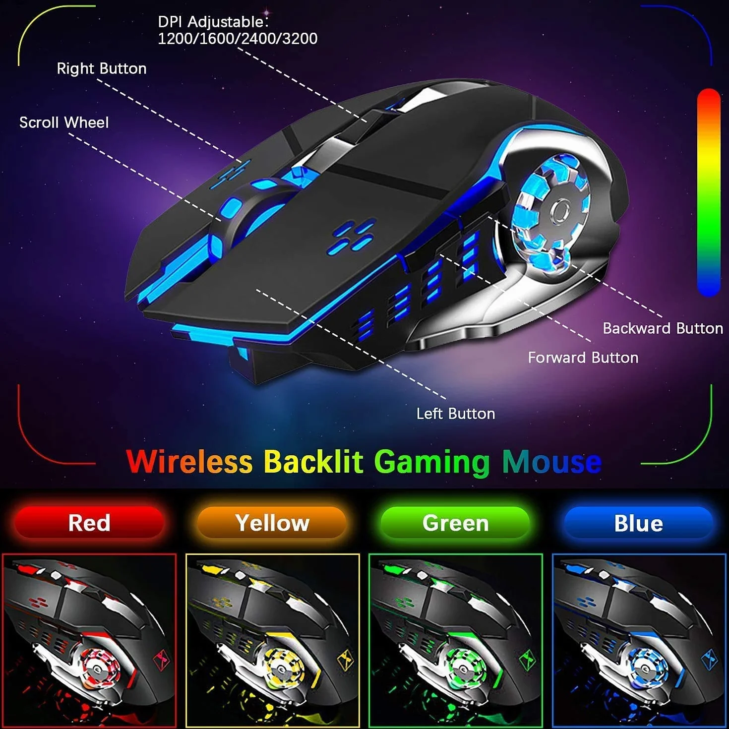 Bezprzewodowy zestaw klawiatura mysz 2,4 GHz 4800 mAh LED RGB 2400 DPI