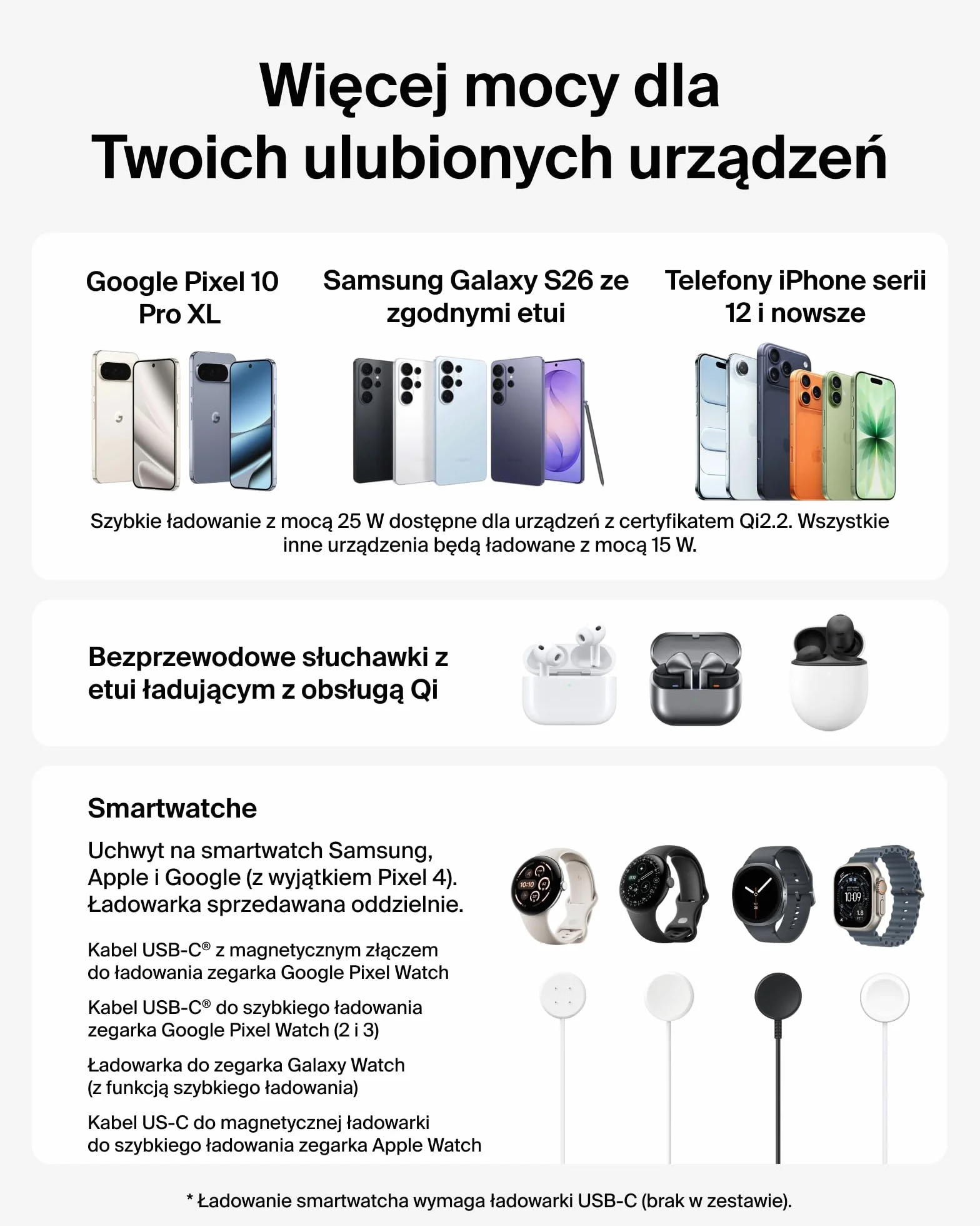 Belkin UltraCharge Bezprzewodowa Stacja 3 w 1 z Portem USB-C do Smartwatcha (Bez Ładowarki do Zegarka), Ładowarka Magnetyczna Qi2.2 25 W, Zasilacz 45 W – Samsung Galaxy S26, Galaxy Watch, Apple Watch