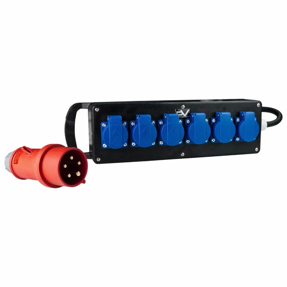 CEE rozdzielacz prądu z pełnej gumy rozdzielnica prądu budowlanego 16A/400V na 6x230V Mennekes Puszki i wtyczki IP44 Doktorvolt 2506