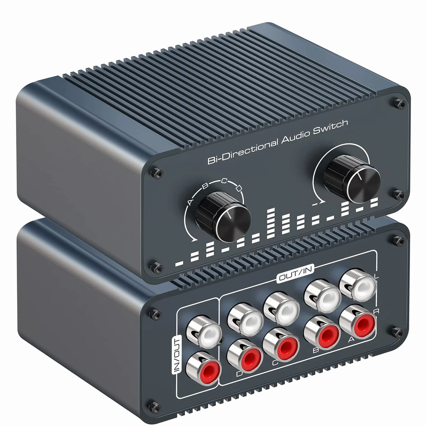 Tendak Bi-Directional RCA L/R Audio Switch Selector 4 in 1 Out / 1 In 4 Out, analogowy przełącznik audio stereo z regulacją głośności