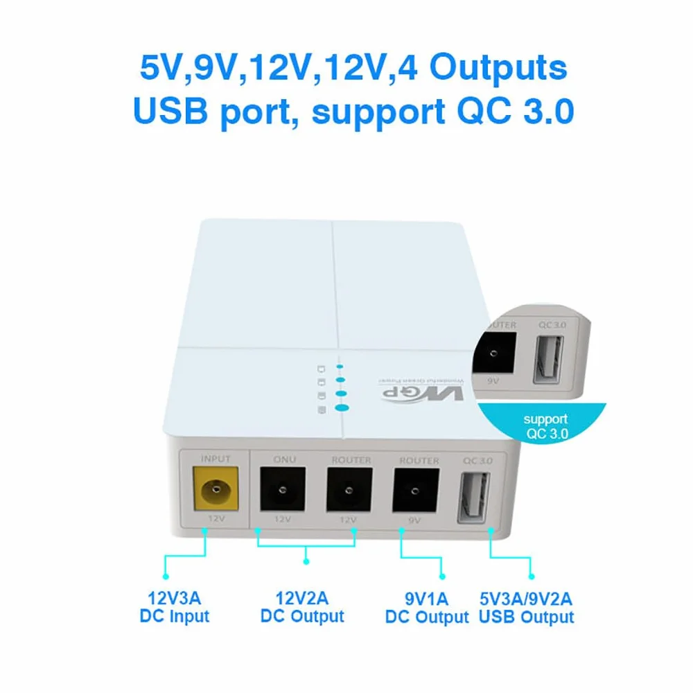 Zasilacz awaryjny Mini UPS 12V, 13500mah Zasilacze awaryjne bateria zapasowa ups bank mocy do routera WiFi ONU kamery, Back up Battery Powerbank z Wyjście 9V 12V DC 5V USB QC3.0
