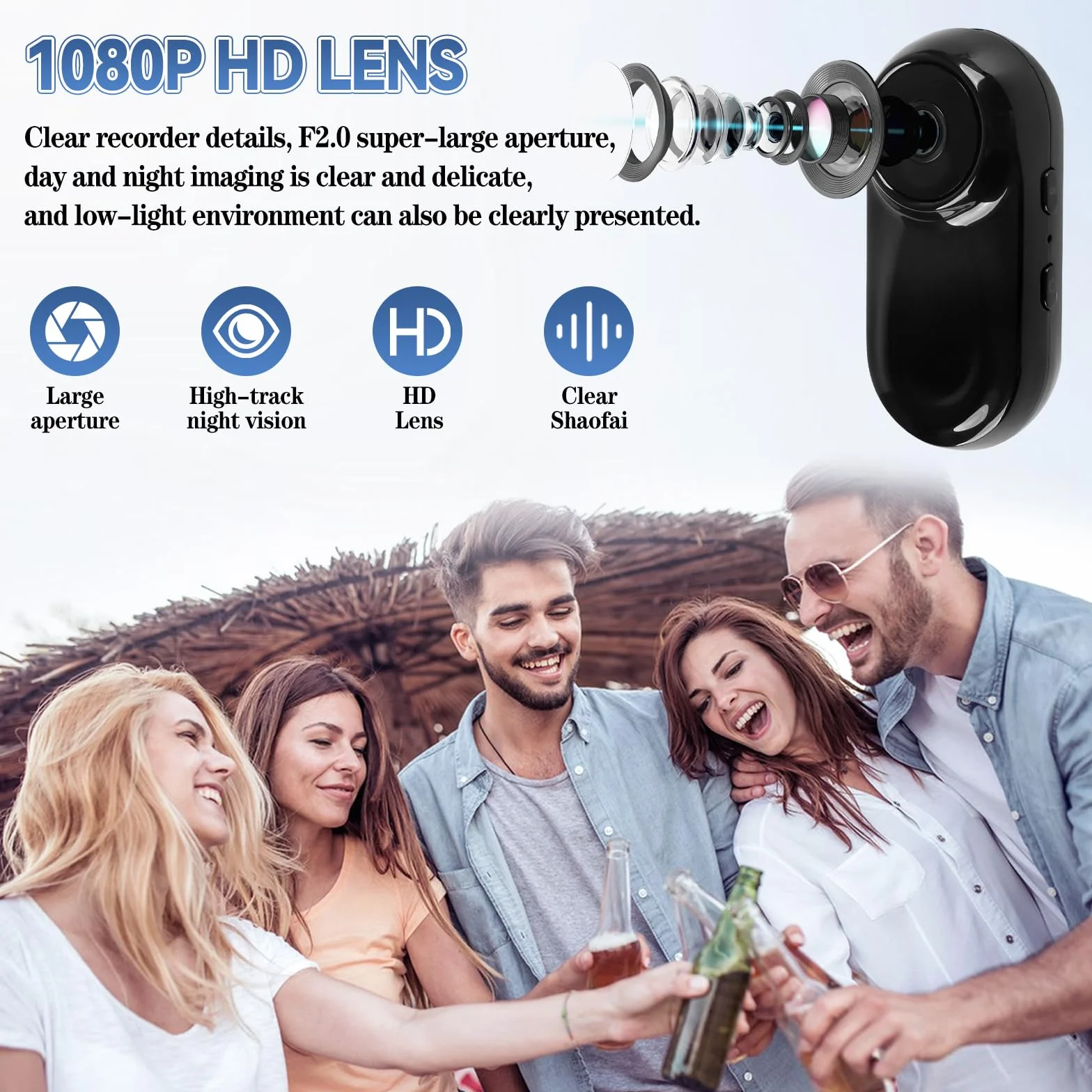 Mini kamera 1080p HD szeroki kąt 130° F2.0 przenośna do vlogowania