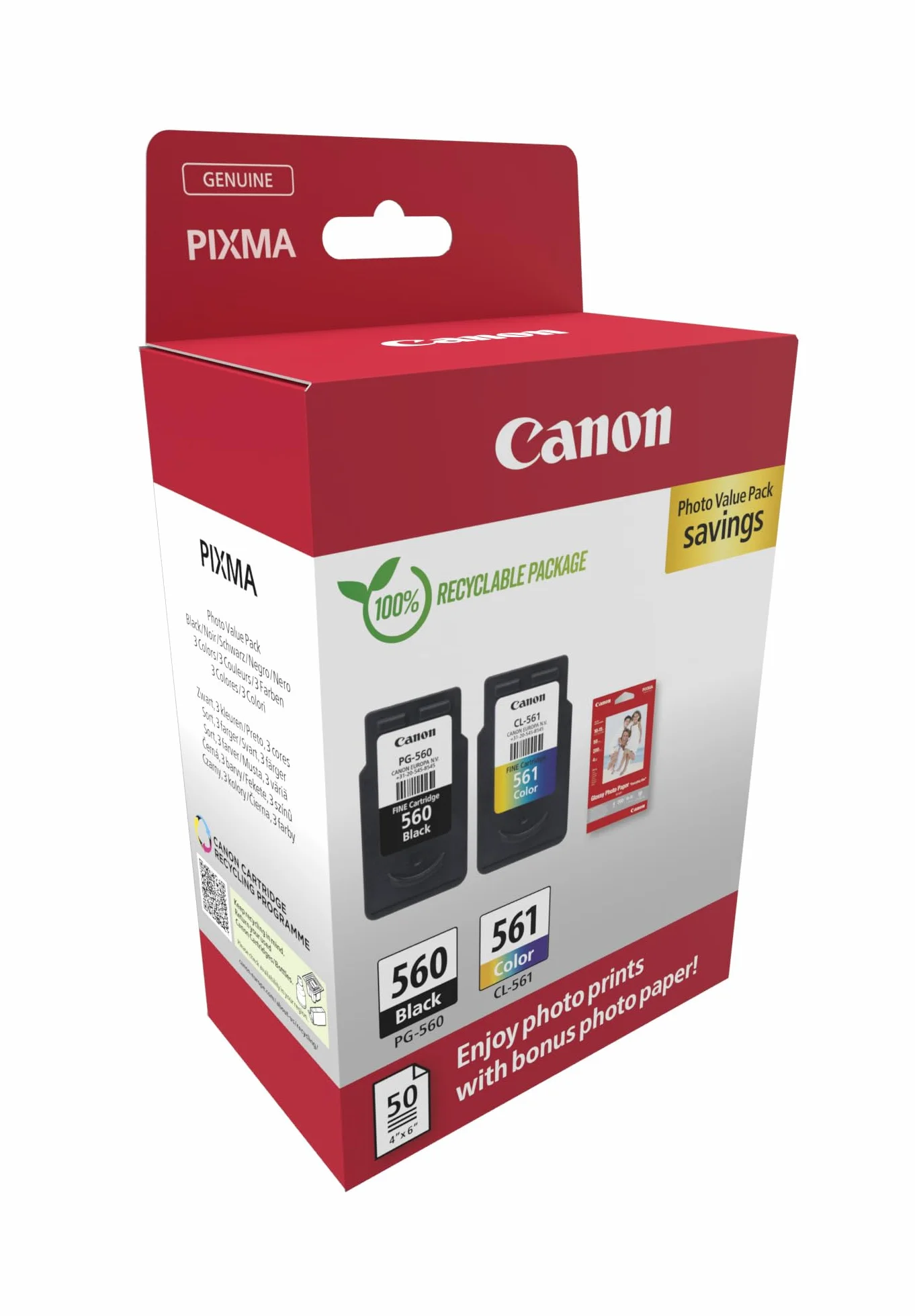 Canon PG-560 CL-561 oryginalne wkłady atramentowe 2 sztuki czarny kolor z papierem fotograficznym 4x6
