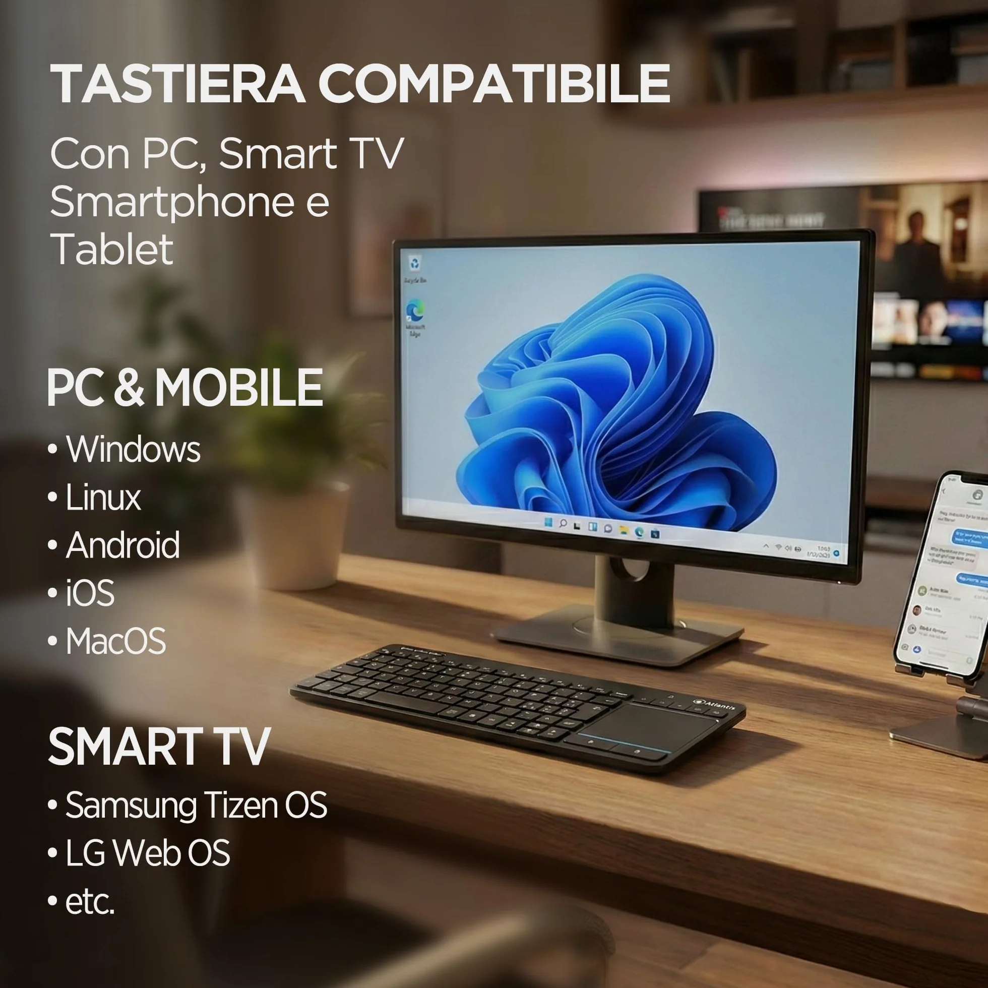 Atlantis Mini klawiatura bezprzewodowa z touchpadem Multi-Touch QWERTY RF Bluetooth