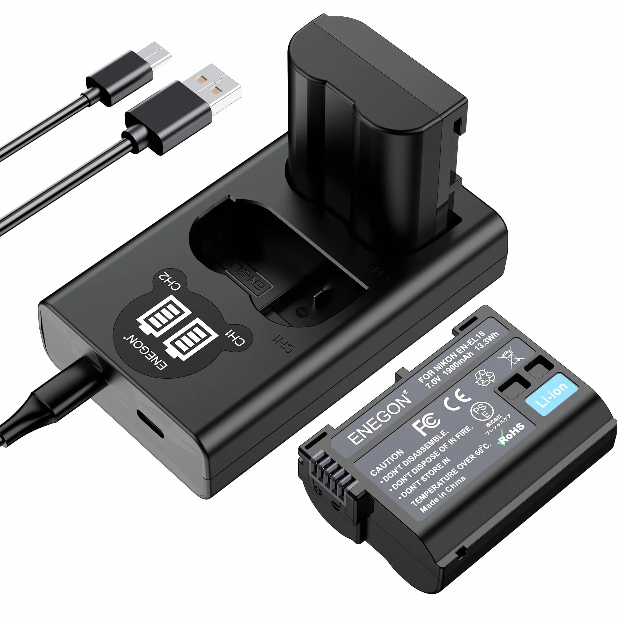 ENEGON EN-EL15 akumulator (2 sztuki) i Smart LED Dual USB ładowarka do Nikon EN-EL15 i Nikon D7100, D750, D7000, D7200, D610, D880, D810, D800 D600 D800e D810a D880