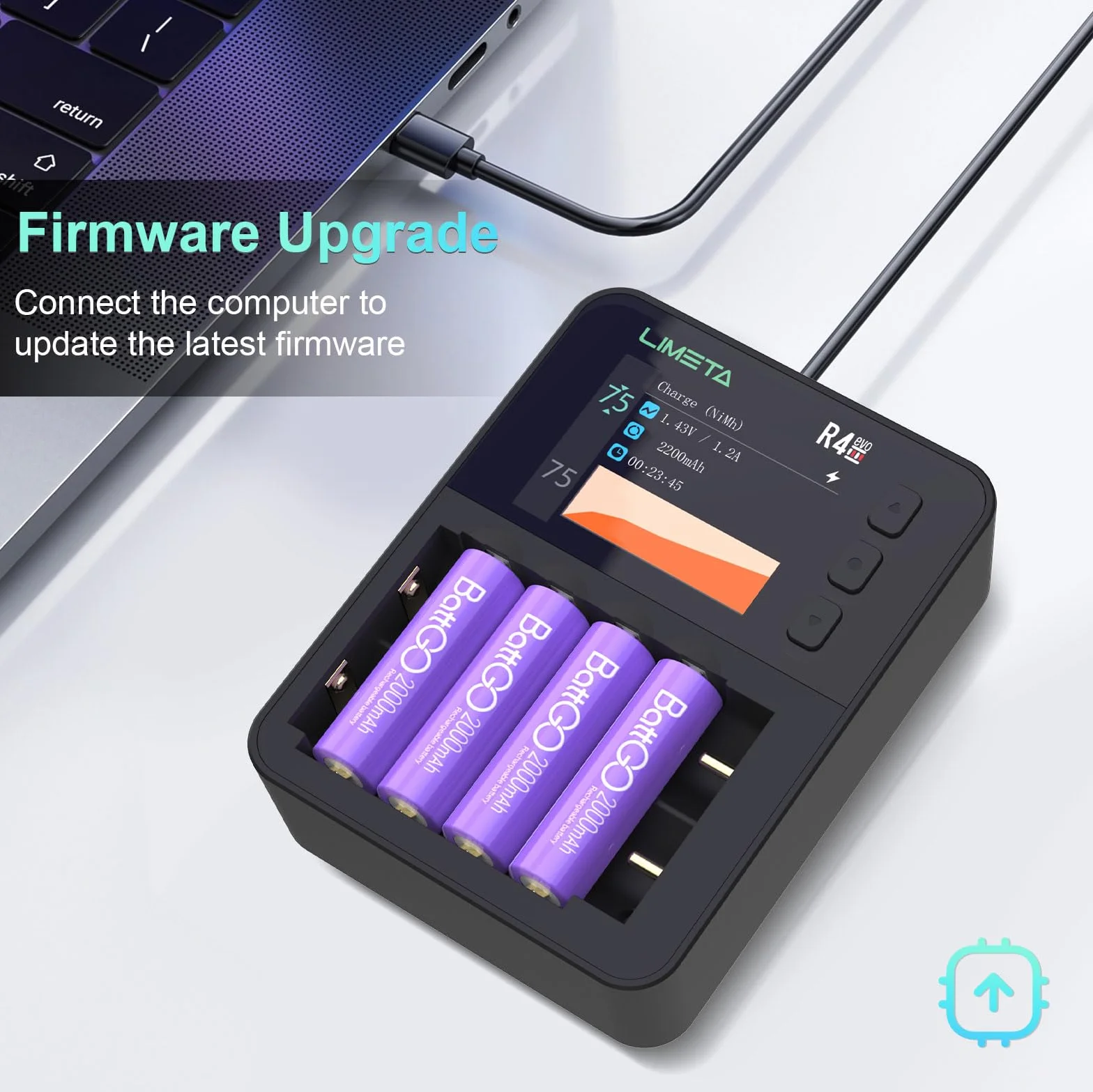 LIMETA Inteligentna ładowarka akumulatorowa 6 gniazd LCD do AA/AAA 18650 Type-C QC3.0