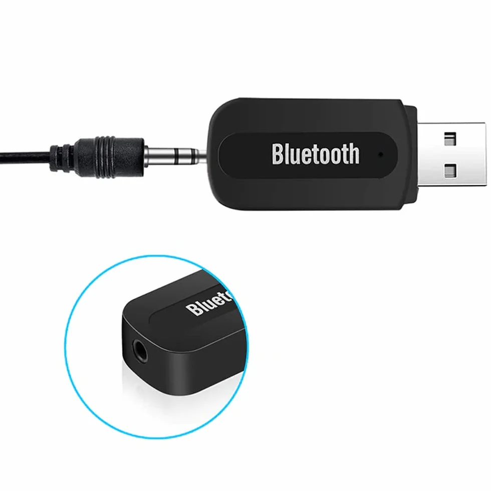 Retoo Adapter Bluetooth USB z kablem samochodowym AUX 3,5 mm i mikrofonem jako zestaw głośnomówiący do samochodu, bezprzewodowy odbiornik, kompatybilny z systemem Android, iOS, Home stereo, radio