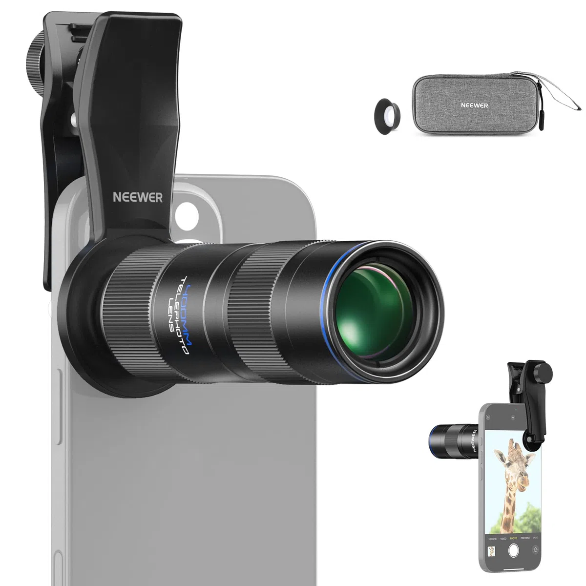 NEEWER Teleobiektyw 400 mm do smartfona z klipsem 17 mm, zoom 2x, makro, kompatybilny z iPhone Samsung Android