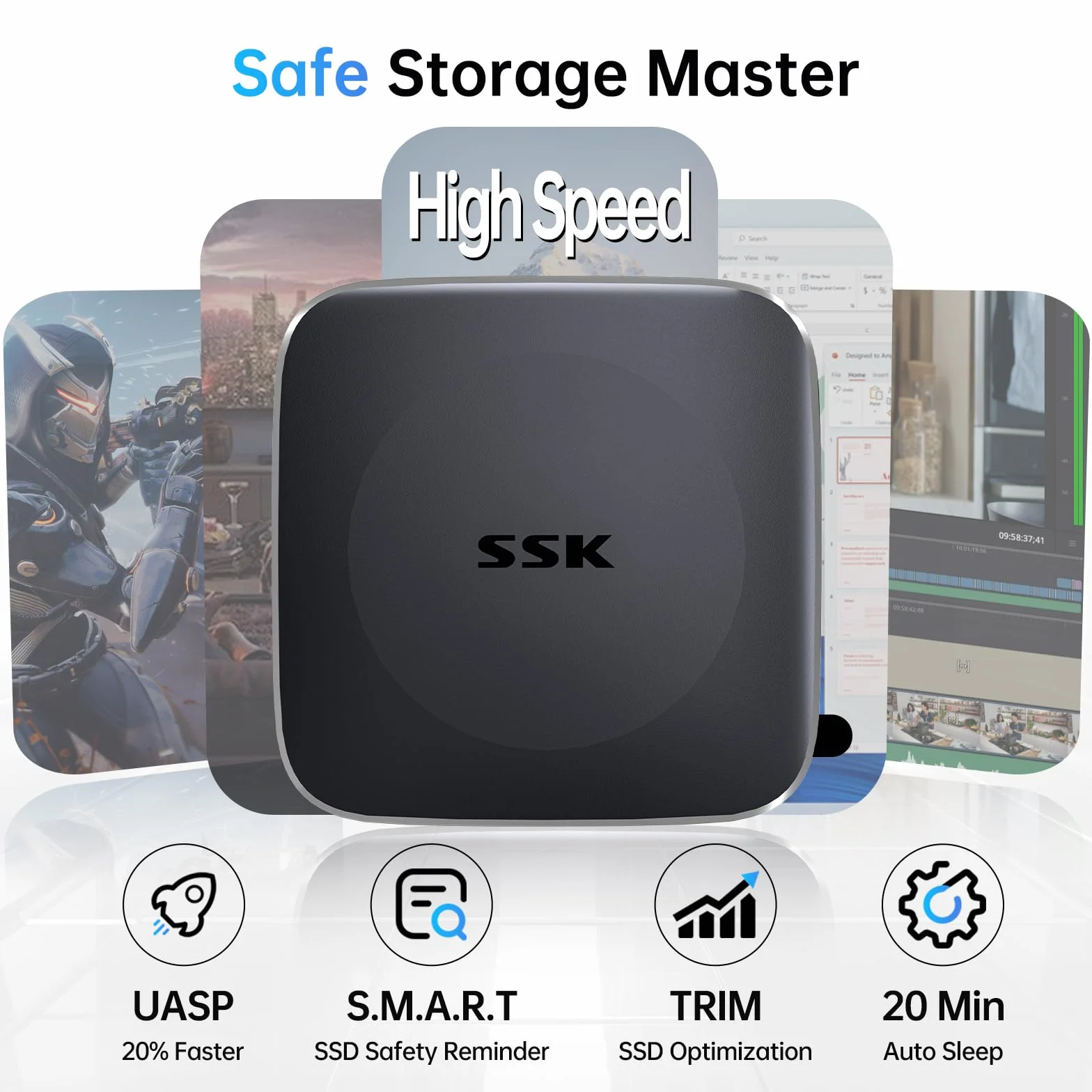 SSK 256GB Portable SSD up to 500MB/s,External Solid State Drive Type-C + USB A Fast External Hard Drive