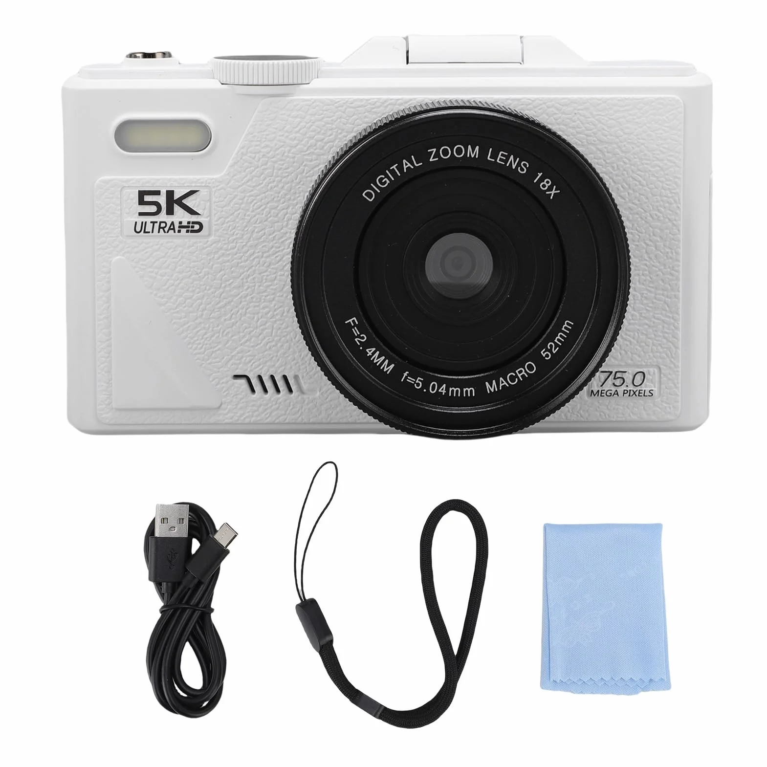 Kamera Cyfrowa 5K do Fotografii, 75MP Wi -Fi Autofocus Vlogging Cameras do YouTube z Ekranem Flip 3 -Cal, 18x Cyfrowy Zoom i Anti Shake, Aparat Wideo Obsługuje kartę 128G
