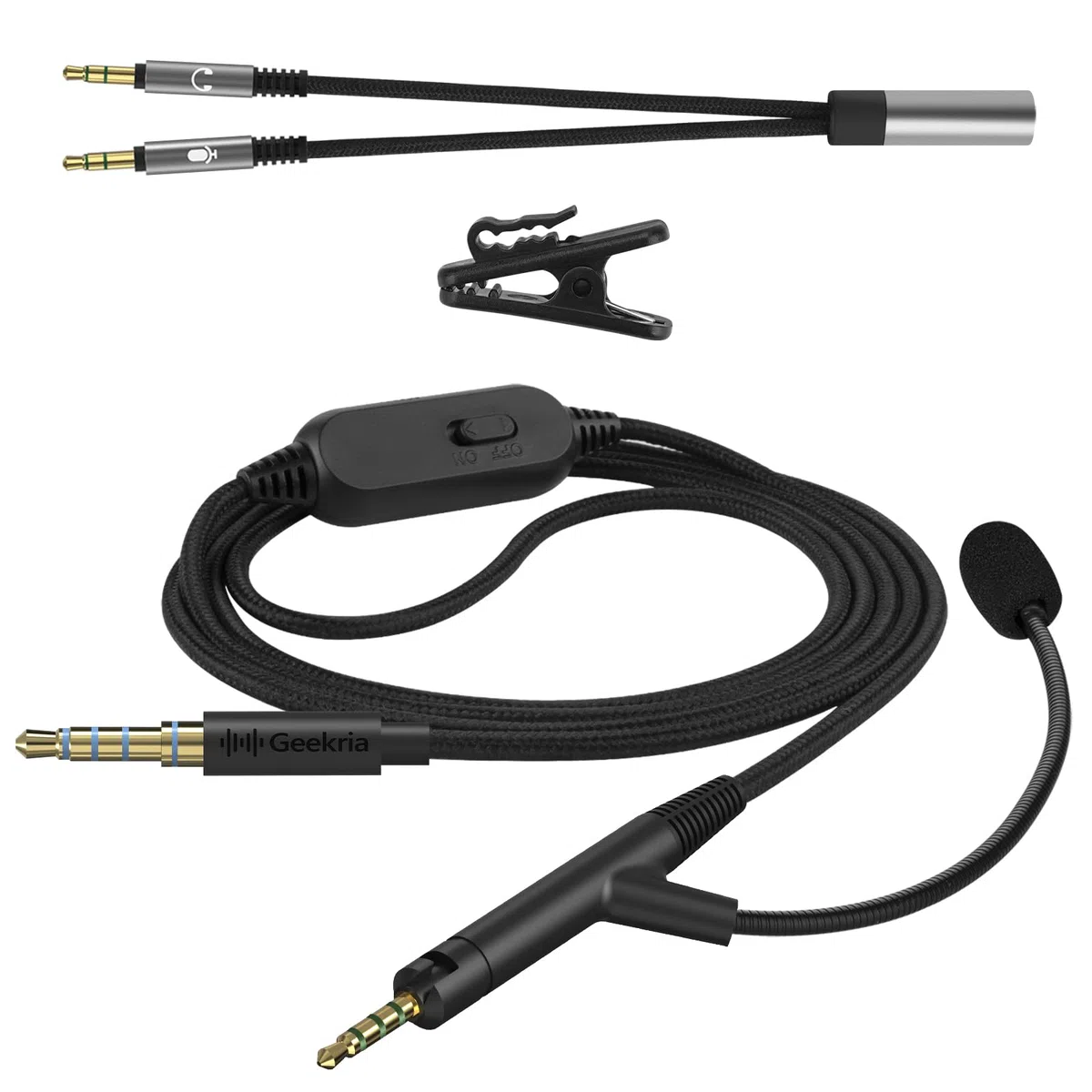 Geekria QuickFit Boom Mic Headphones Cable for Gaming & Meeting, Compatible with Sennheiser HD598, HD598 SE, 2.5mm Jack Replacement Cord with Boom Microphone and Volume/Mute Control (Black 5.6FT)