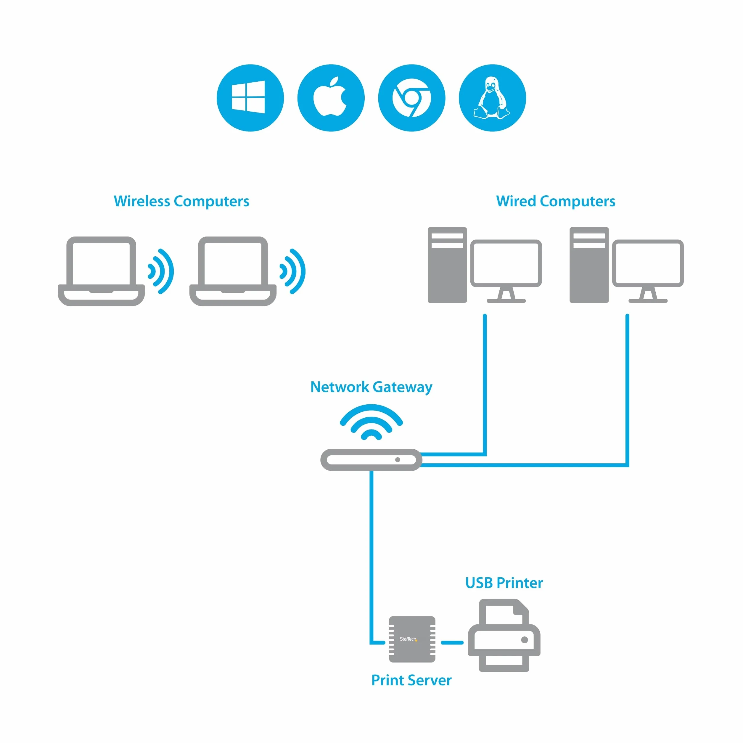 StarTech.com 10/100Mbps Ethernet to USB 2.0 Network LPR Print Server