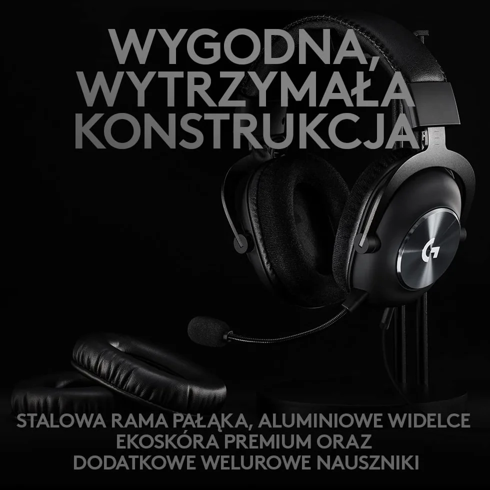 Logitech G PRO X Gaming-Headset, przewodowe słuchawki nauszne z niebieskim mikrofonem VO!CE, DTS X 7.1, 50mm przetworniki PRO-G, dźwięk przestrzenny 7.1 do gier e-sportowych - Czarny