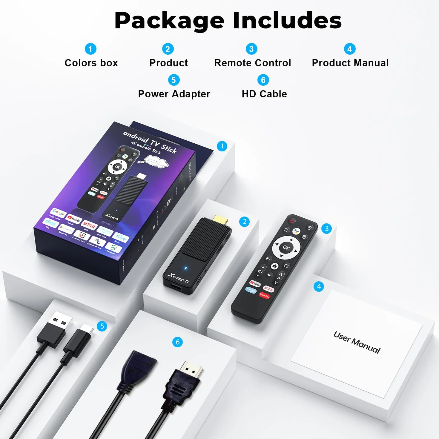GREVA Android TV Stick 4K Ultra HD urządzenie do strumieniowego przesyłania strumieniowego, system Android 14.0, 2 GB 16 GB HDR/AV1/2,4G/5G WiFi/BT 5.0, 3D HD Smart Box Streaming Media Player z