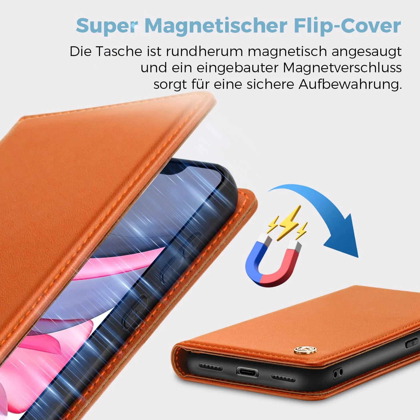 Thorhülle Etui na telefon komórkowy iPhone 11, wysokiej jakości, skórzane, etui ochronne do iPhone 11, etui z przegródką na karty, funkcja stojaka, składane etui z klapką do iPhone 11, pomarańczowe