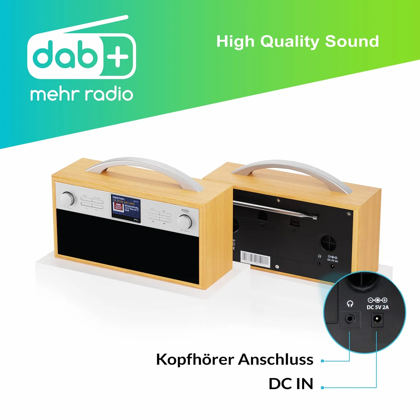 XORO DAB 250IR przenośne radio internetowe DAB+ FM Wi-Fi Bluetooth Spotify Connect 2,4"
