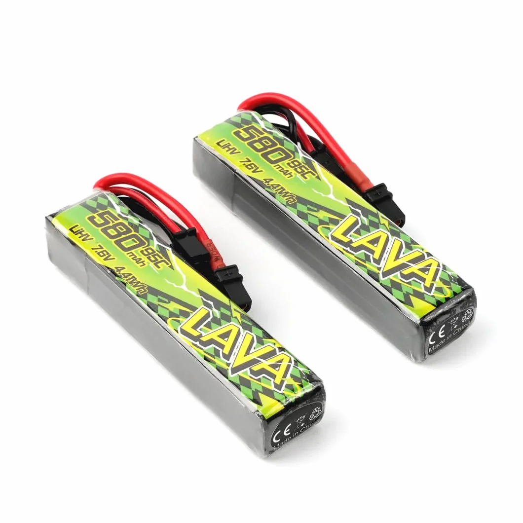 BETAFPV 2 szt. Bateria Lava II 2S, 580 mAh, 7,6 V, 95C, LiHV, Lipo ze złączem XT30, JST-XH2.54, wtyczka ładująca kompatybilna z bezszczotkowym Whoop Drone Quadcopter Like Pavo Pico II, Pavo Femto