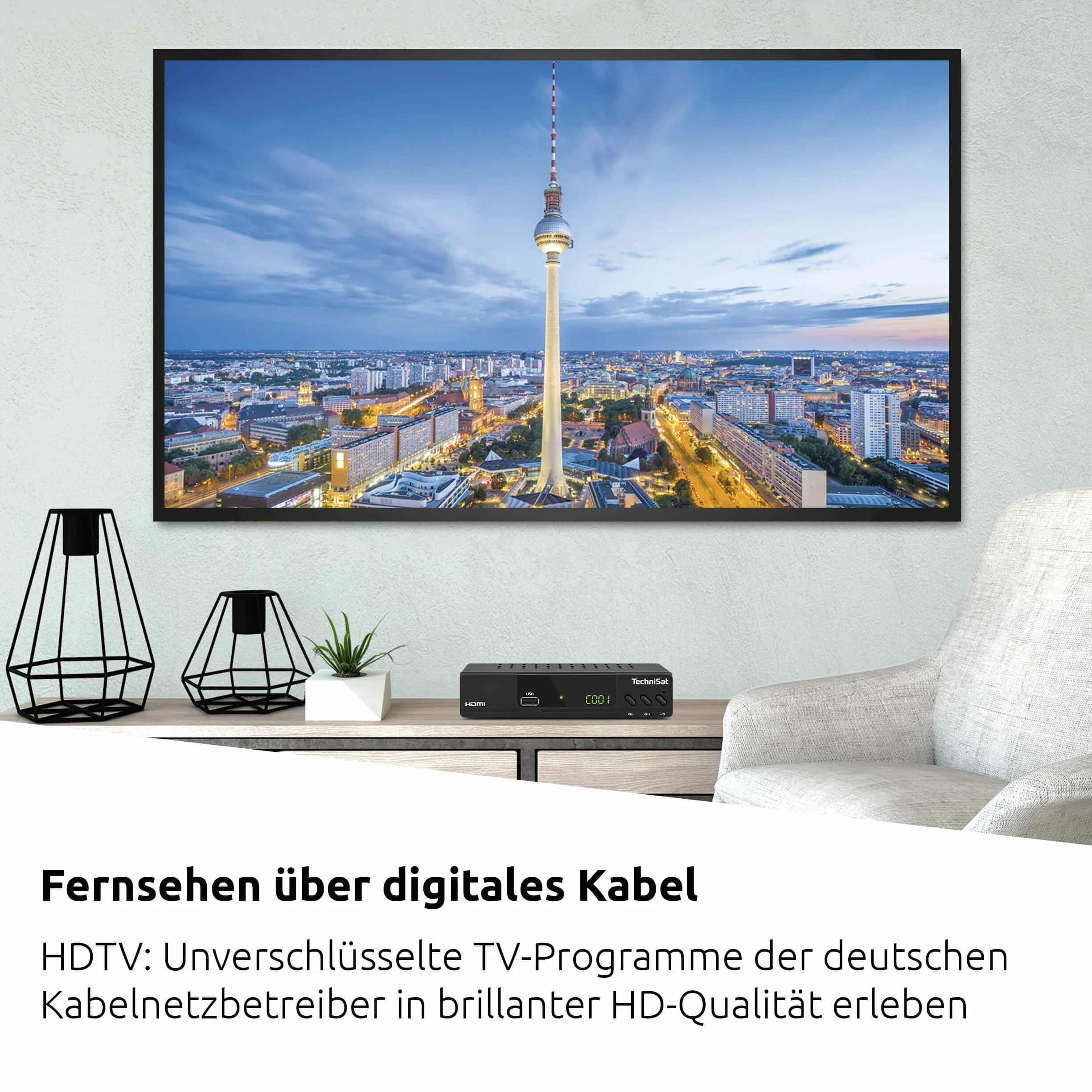 TechniSat HD-C 232 - odbiornik HD do cyfrowej telewizji kablowej (HDTV, DVB-C, HDMI, SCART, USB 2.0, RF in, RF out, EPG, pilot zdalnego sterowania), czarny