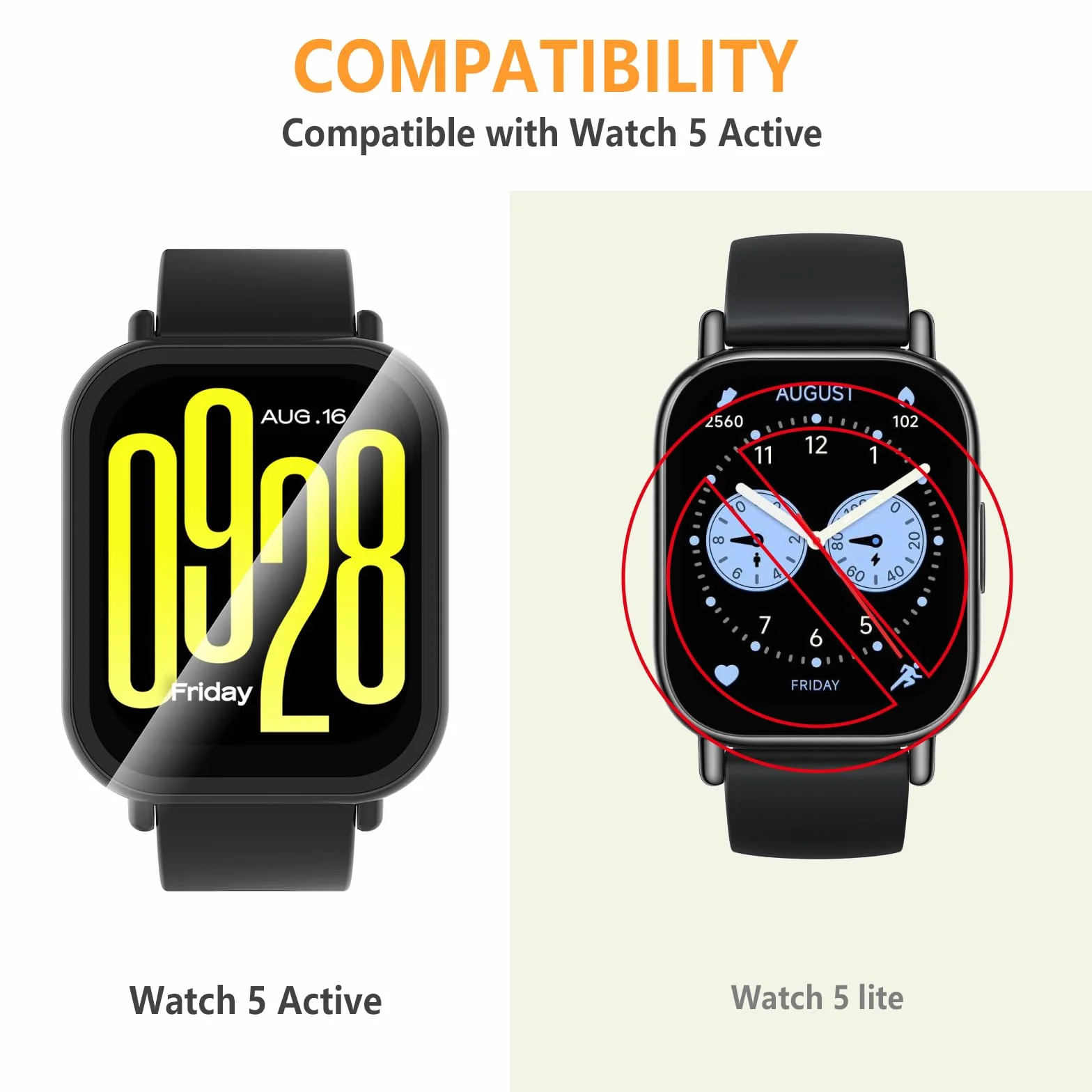 Hianjoo 5 sztuk etui ze szkła hartowanego kompatybilne z Xiaomi Redmi Watch 5 Active 【NIE do zegarka 5 Lite】, folia ochronna na ekran PC kompatybilna z Xiaomi Redmi Watch 5 Active