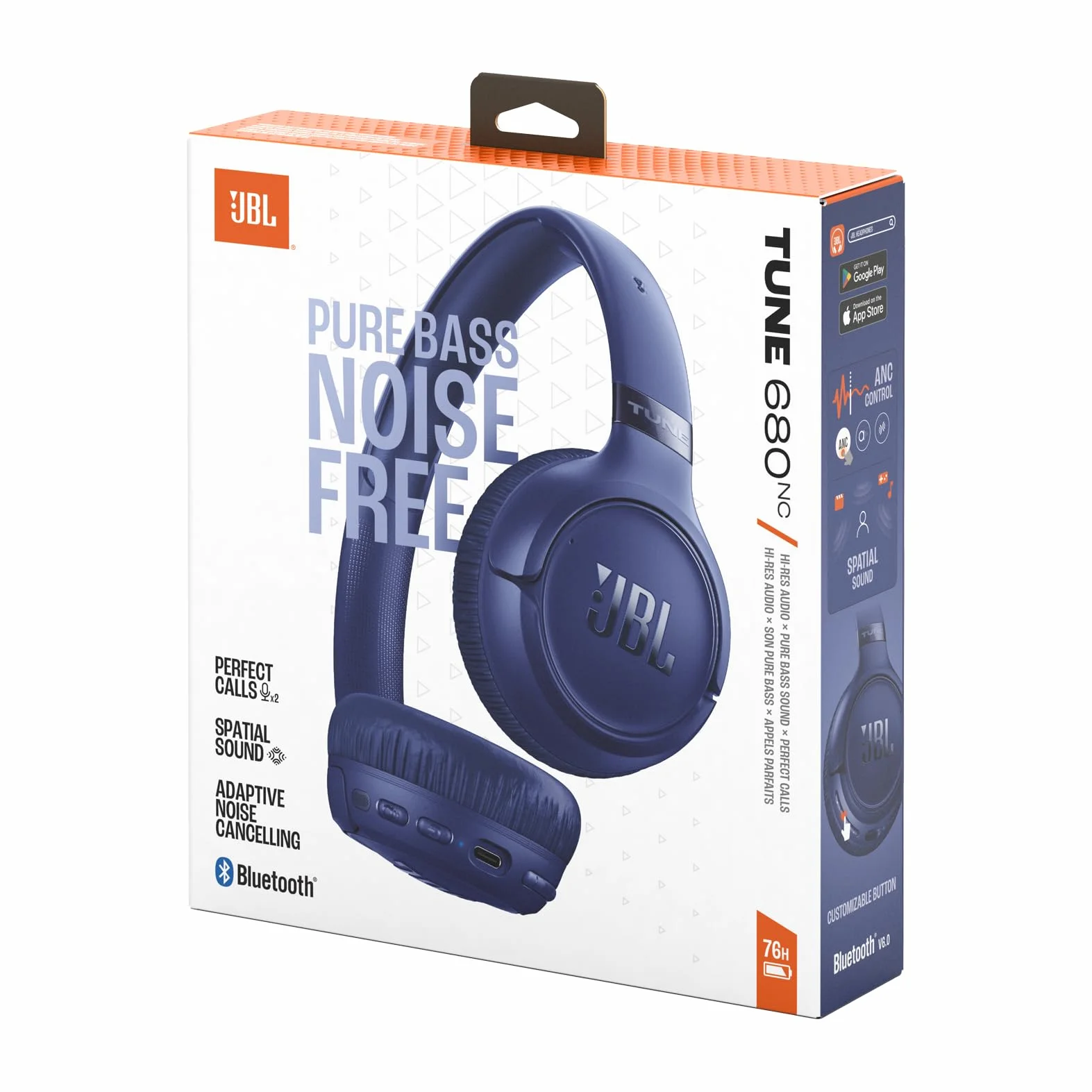 JBL Tune 680 NC Bezprzewodowe Słuchawki Nauszne z Adaptacyjną Redukcją Hałasu, Bluetooth 6.0, z Szybkim Ładowaniem, 76 h Odtwarzania na Baterii, Google Fast Pair i Microsoft Swift Pair