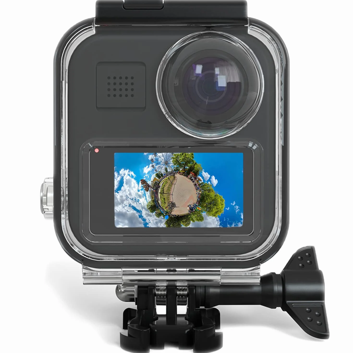 FitStill Wodoszczelny pokrowiec do Go Pro Max, pyłoszczelny i wodoszczelny pokrowiec ochronny, ekran dotykowy, obudowa do nurkowania pod wodą, z akcesoriami do stojaka, nadaje się do kamery sportowej