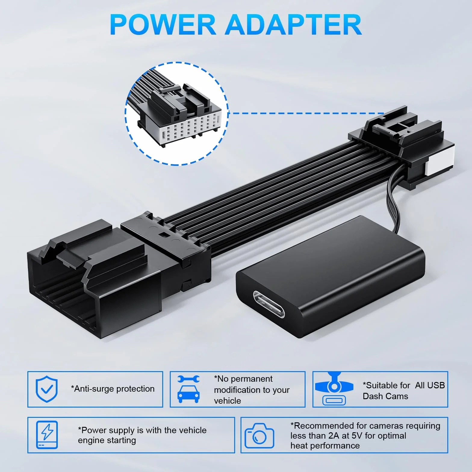 Dashcam Power Adapter Custom for Ford 16 Pin (Model A) for F150/F250/F350 Explorer Bronco and etc,Hide The Wires,GPS Radar Mirror Camera Dash Cam Adapte,Connects to Rearview Mirror(Exposed)
