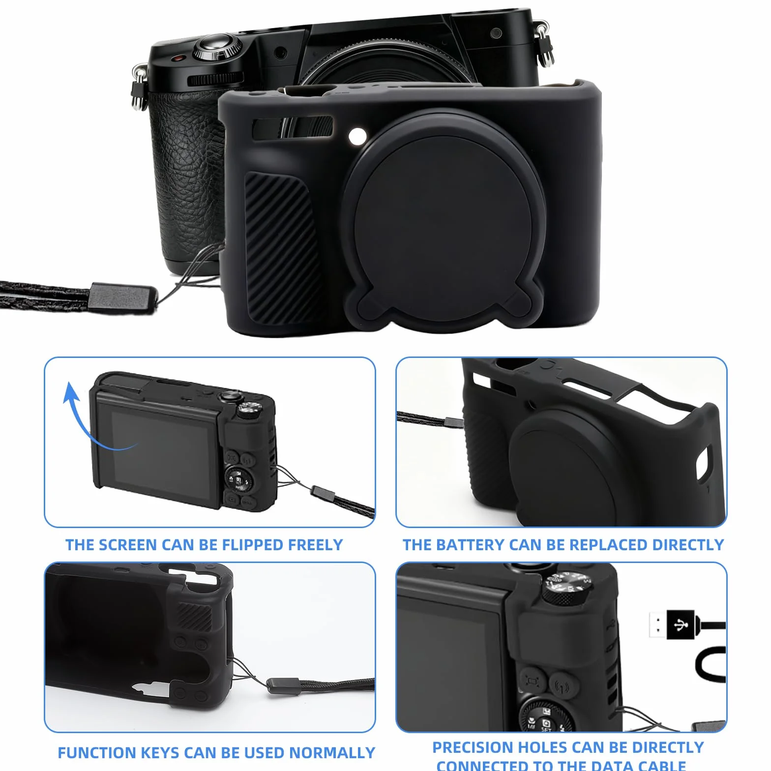 Etui na Aparat Canon PowerShot SX740 SX730 HS - Smukłe, Odporne na Zarysowania Silikonowe Etui Ochronne, Miękkie Pokrowiec Kompatybilny z Canon SX730 SX740 (Czarny)