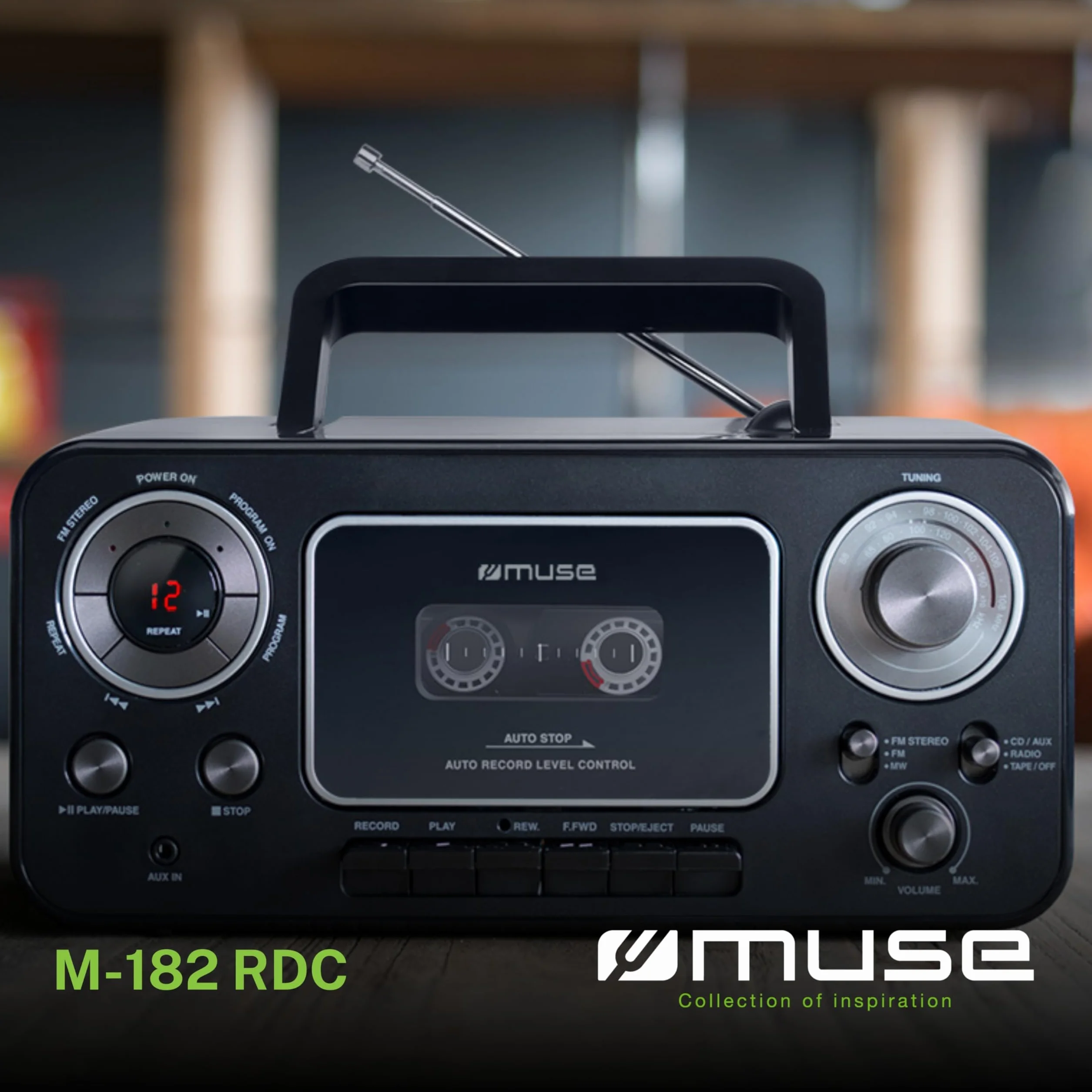 MUSE Radioodtwarzacz Kasetowy M-182 RDC, Czarny