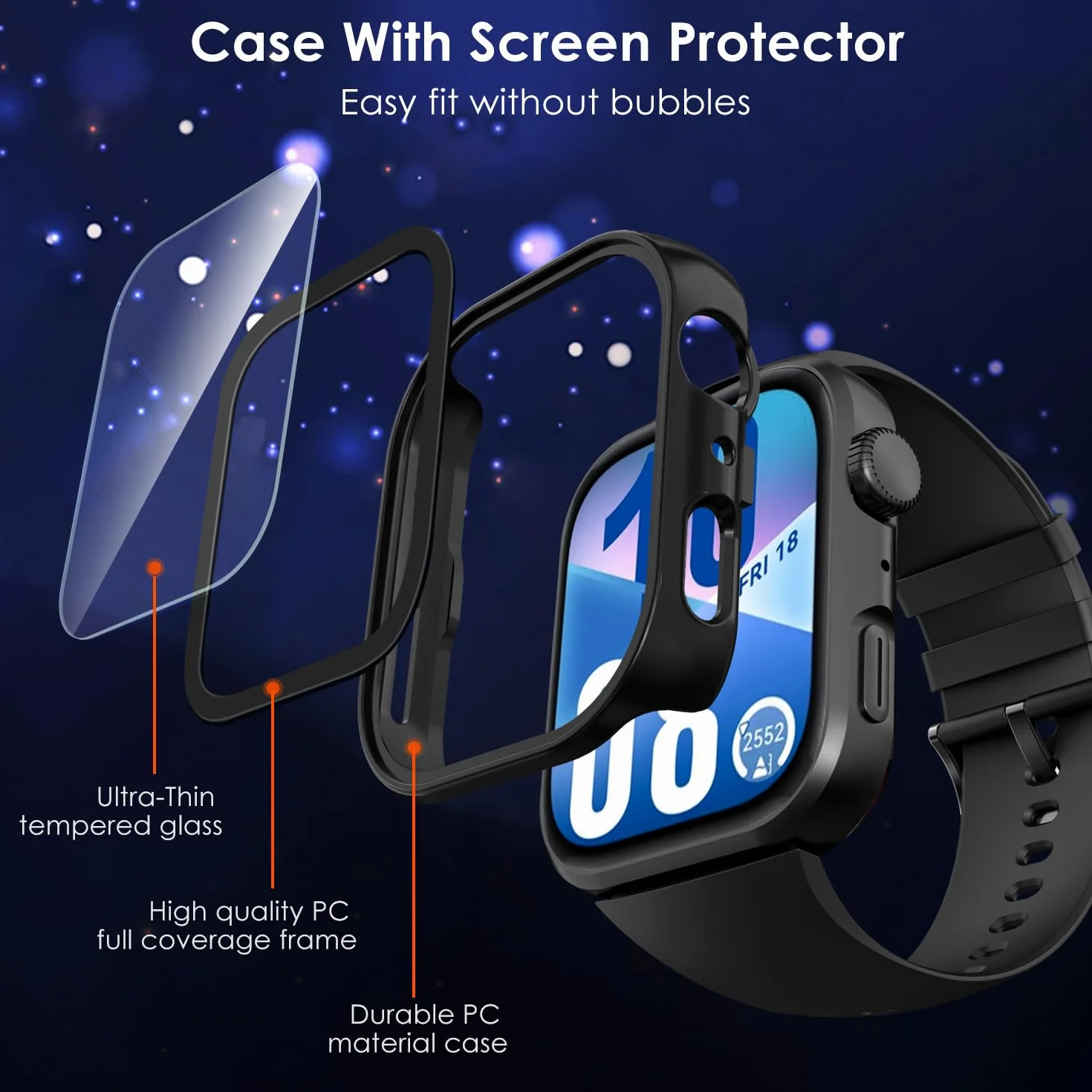 ivoler Twarde etui z poliwęglanu (PC) ze szklaną ochroną wyświetlacza do Huawei Watch Fit 4, pełne pokrycie, odporne na uderzenia, ultracienkie, HD przezroczyste, odporne na zarysowania, 2