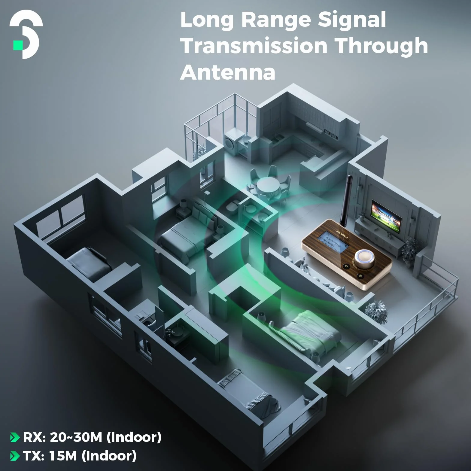 SOOMFON Bluetooth 5.2 nadajnik odbiornik aptX HD podwójny link audio adapter TV do słuchawek stereo optyczny AUX RCA