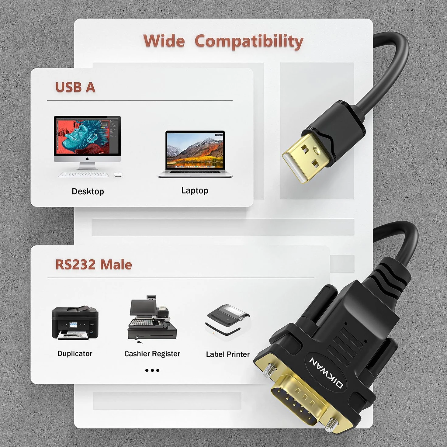 USB na RS232, adapter szeregowy USB z chipsetem FTDI, kabel szeregowy USB 2.0 na męski DB9 do systemów Windows 11,10, 8, 7, Vista, XP, 2000, Linux i Mac OS (6 stóp)