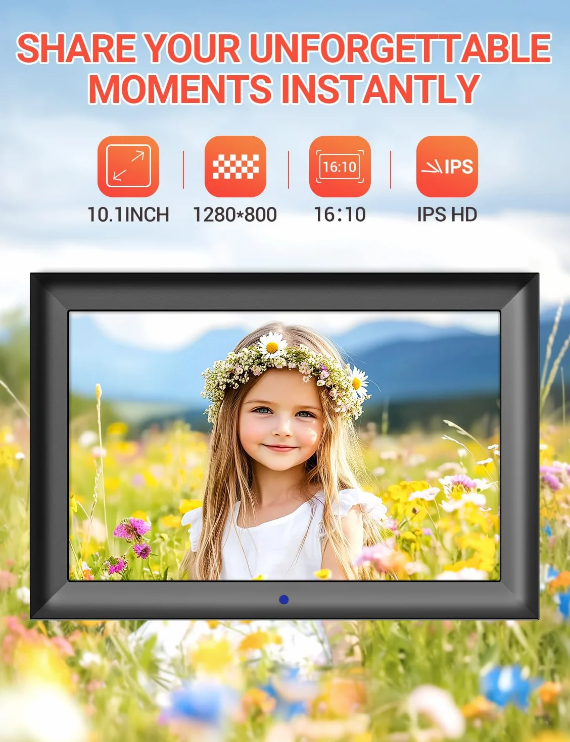 OBVHNUA 10,1-Calowa Cyfrowa Ramka na Zdjęcia z Pamięcią 32 GB i ekranem 1080P HD z możliwością zdalnego Udostępniania informacji o Pogodzie