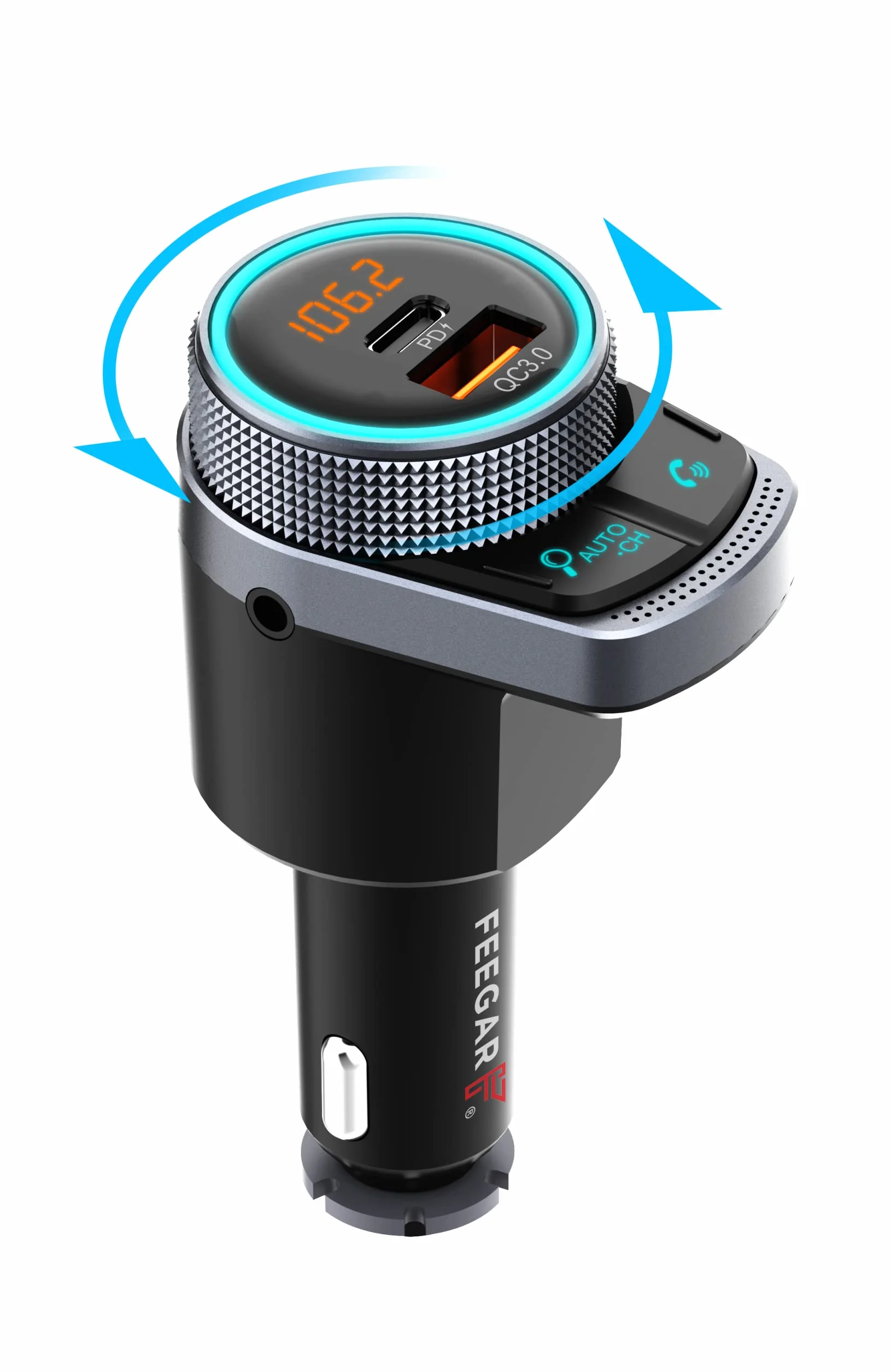 Feegar Q300 Pro Transmiter FM Bluetooth Stereo Ładowarka samochodowa USB 38W QC3.0 PD