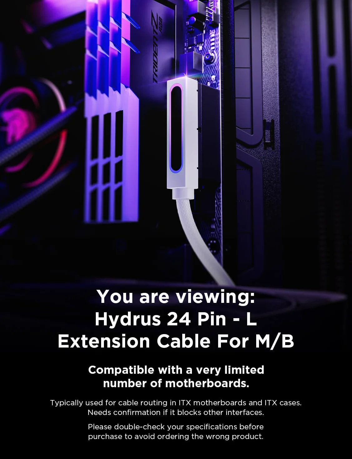 AsiaHorse Hydrus 24-pinowy przedłużacz kabla PSU L, PC 24-pinowy kabel Sleeved Cable do 24-pinowego ATX [18AWG], zasilacz Cable Extensions, 5 V 3 Pin ARGB SYNC HYDRUS-24PIN-WHITE-T-30CM