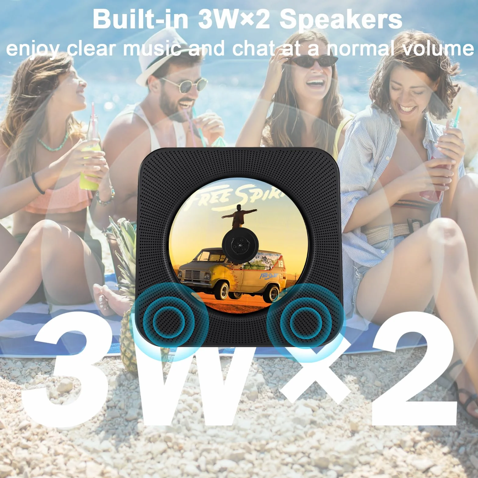 Przenośny Odtwarzacz CD Bluetooth z Radio FM, Głośniki, Pilot, Bateria 4000 mAh, USB, AUX
