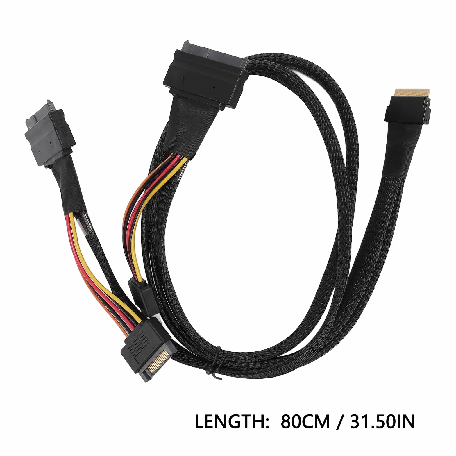 SFF-8654 8I na 2xSFF-8639 NVME U.2, kabel adaptera NVMe, 24 Gb/s 80 cm cienki do kabla adaptera karty SAS do płyty głównej SSD, długość 31,50 cala