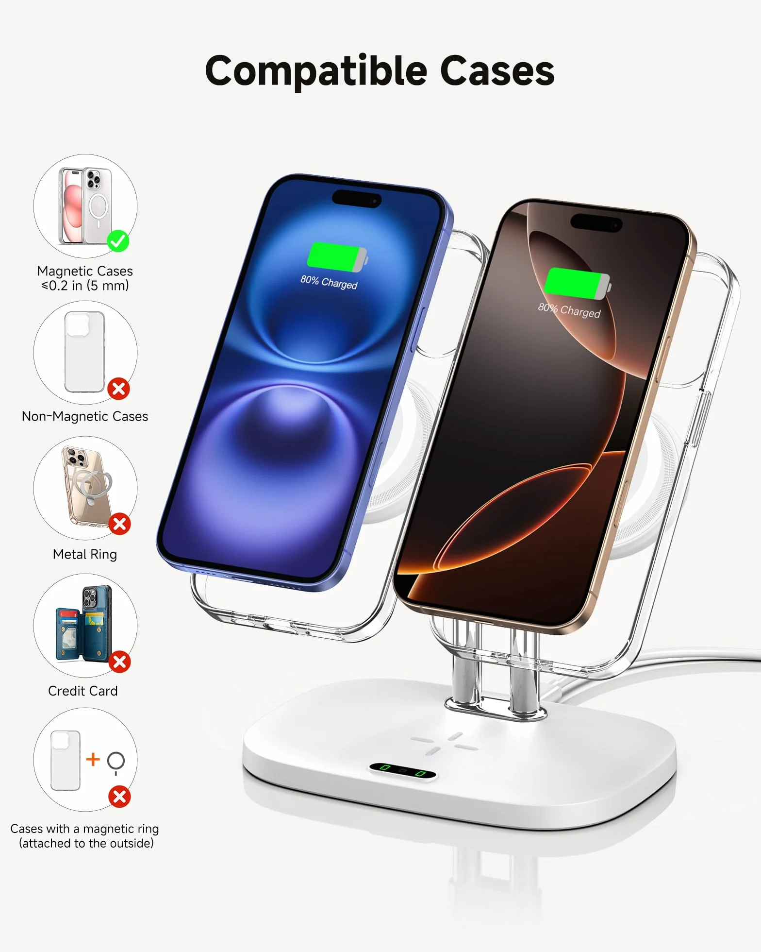 SwanScout 706M Indukcyjna stacja ładująca Mag-Safe do iPhone 17/Air/16/15/14/13, AirPods Pro 4/3, bezprzewodowa ładowarka 2 urządzenia