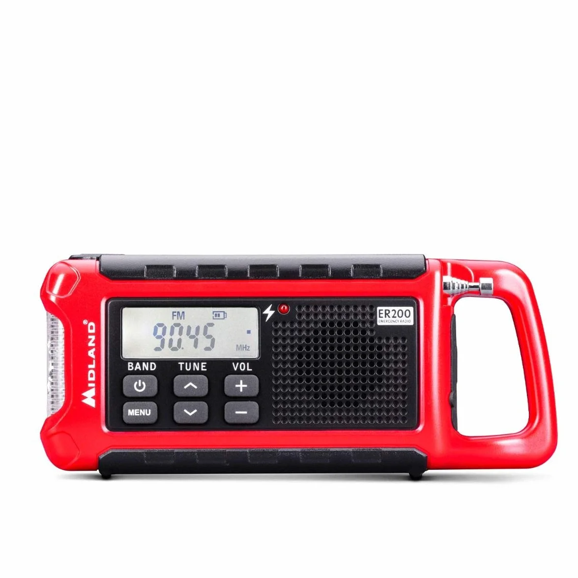 Midland ER200 Wielofunkcyjne Przenośne Radio Nakręcane, Awaryjny Powerbank 2200 mAh, Latarka LED, Solarna, Korba Ręczna, AM/FM USB, Akumulatory i Kabel USB