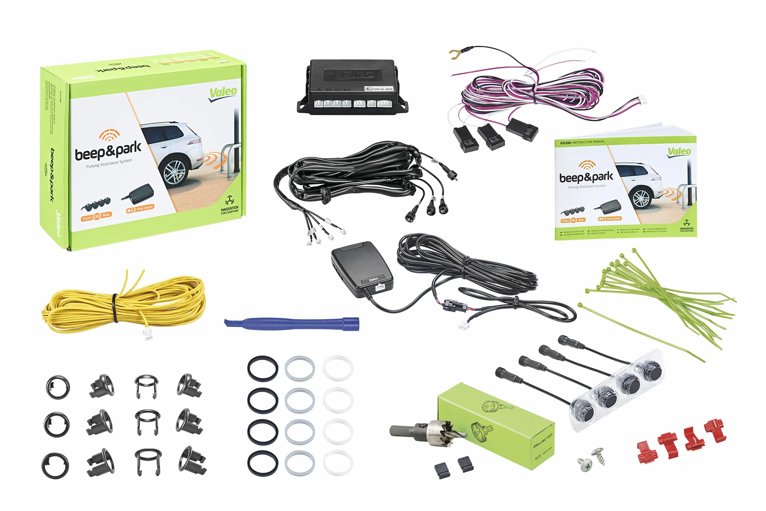 VALEO 632200 - System Czujników Parkowania - Zestaw Beep&Park: 4 Czujniki + 1 Głośnik - Przedni lub Tylny Montaż