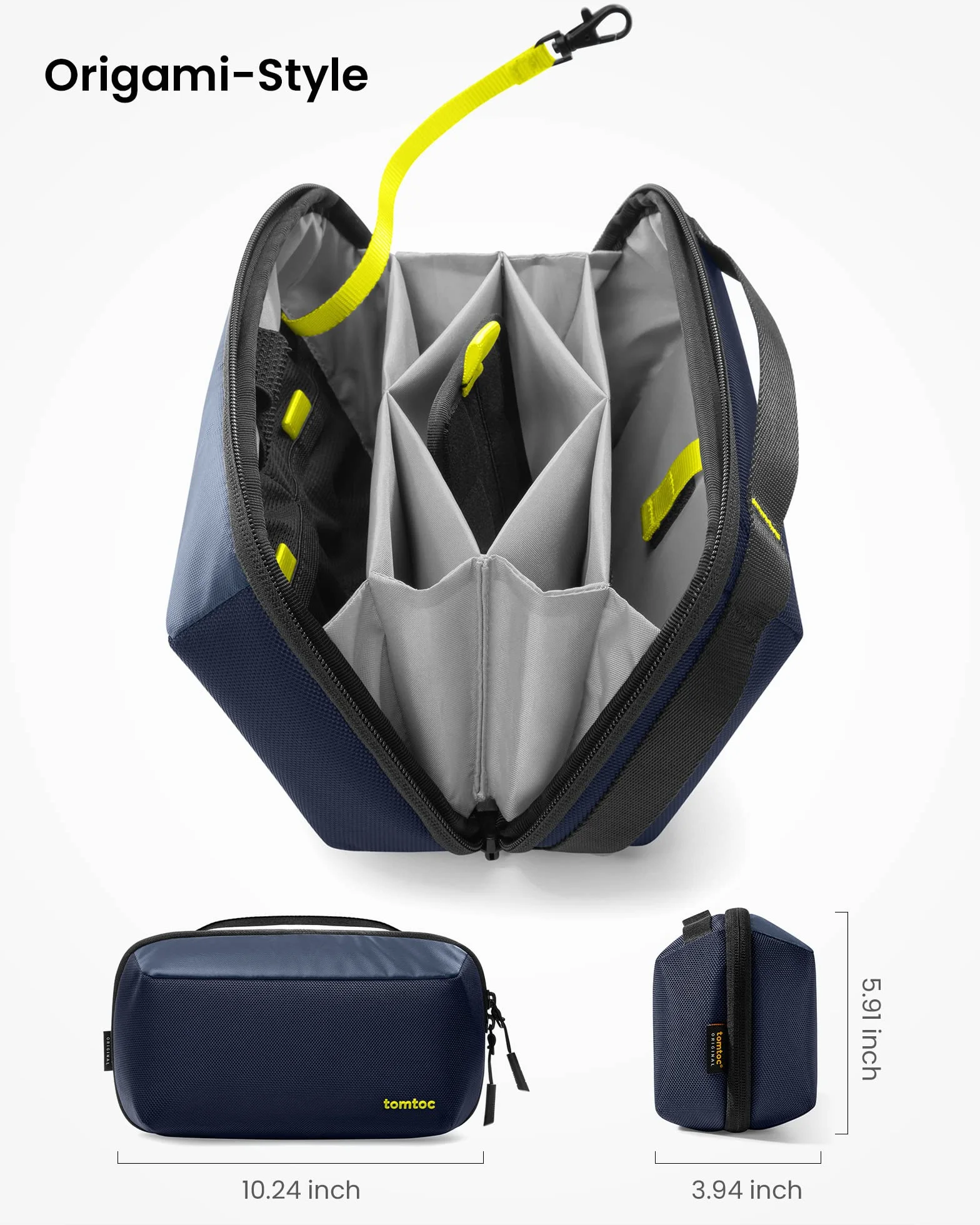tomtoc Elektroniczny organizer na akcesoria, etui na MacBooka, ładowarkę, kable podróżne, powerbank, dysk twardy, wodoodporna torba z wyjmowanymi przegródkami na karty, na adapter USB, kartę pamięci, Ciemnoniebieski, 2.4L