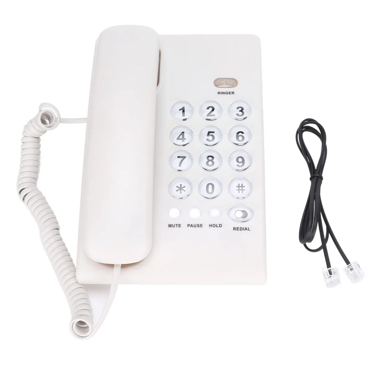 Telefon bezprzewodowy na biurko z dużym przyciskiem Telefon stacjonarny o dużej pojemności Telefon przewodowy do domowego biura hotelu (biały)