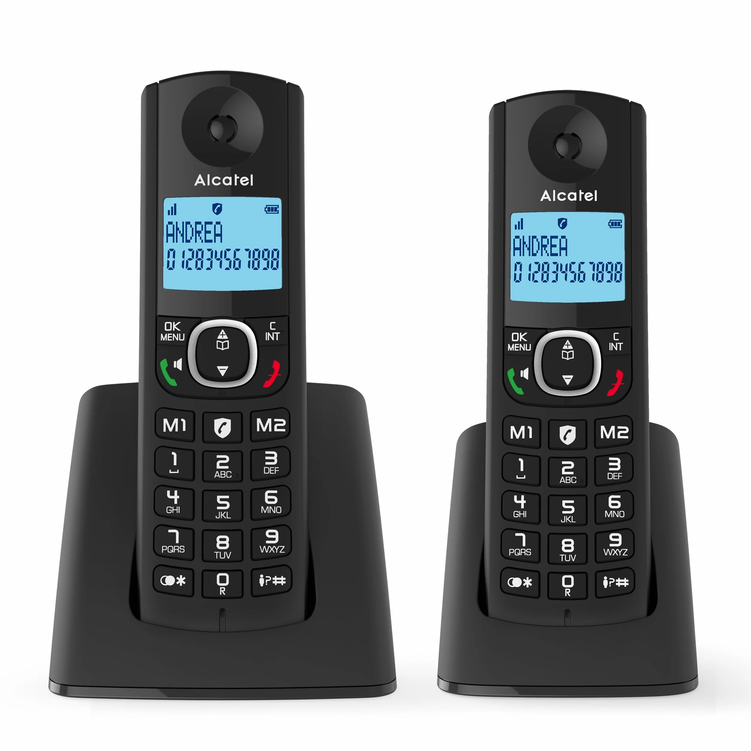 Alcatel F530 Duo, telefon bezprzewodowy z 2 słuchawkami, blokada połączeń, zestaw głośnomówiący i dwie pamięci bezpośrednie, czarny
