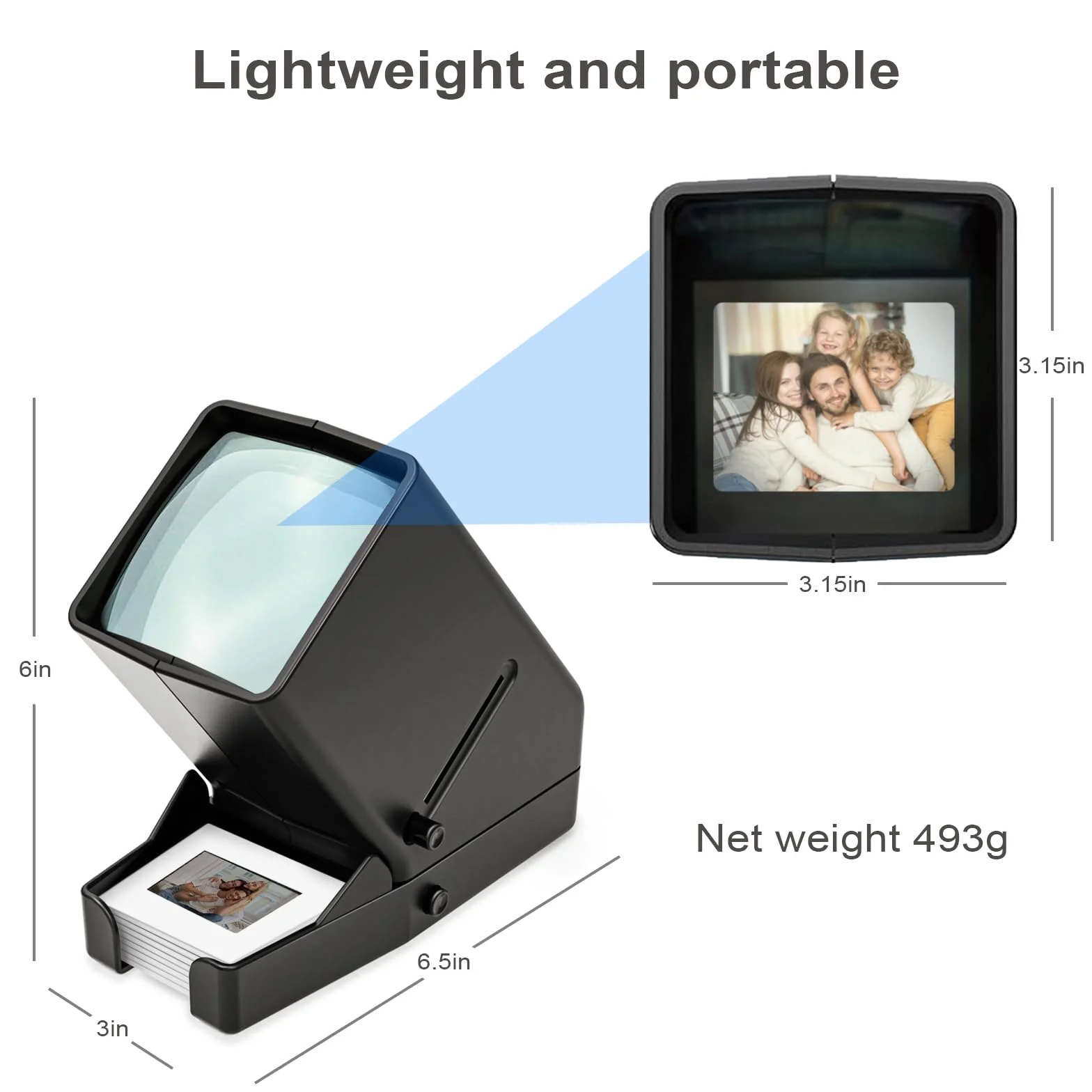 DigitConvert Przeglądarka slajdów 35 mm, powiększenie 3x, zasilanie przez USB/zasilanie bateryjne - do slajdów 35 mm i negatywnych negatywów folii (baterie 4AA w zestawie)
