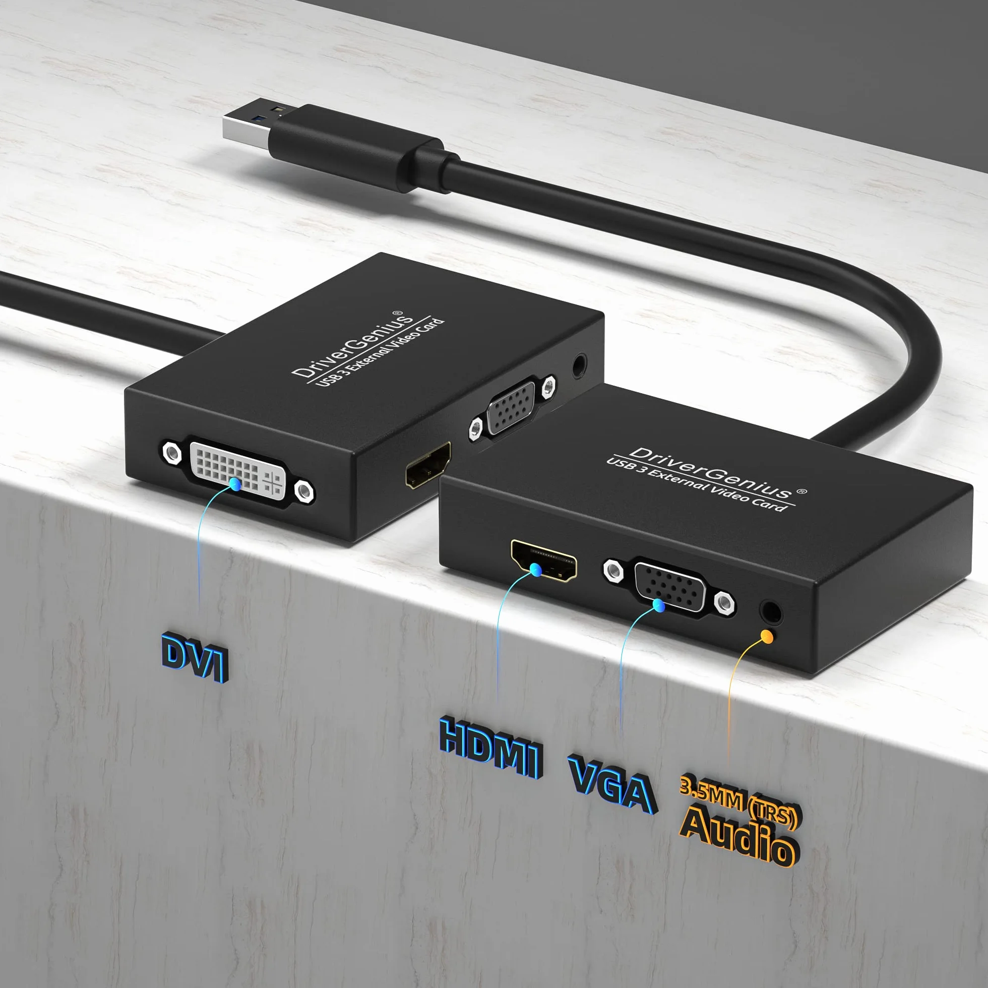 DriverGenius Adapter USB 2,0 / 3.0 na HD/ DVI / VGA – Adapter USB 2.0 / 3.0 do Wyświetlacza – Full HD 2048 x 1152 Zewnętrzny Podwójny Monitor Karta Graficzna Adapter