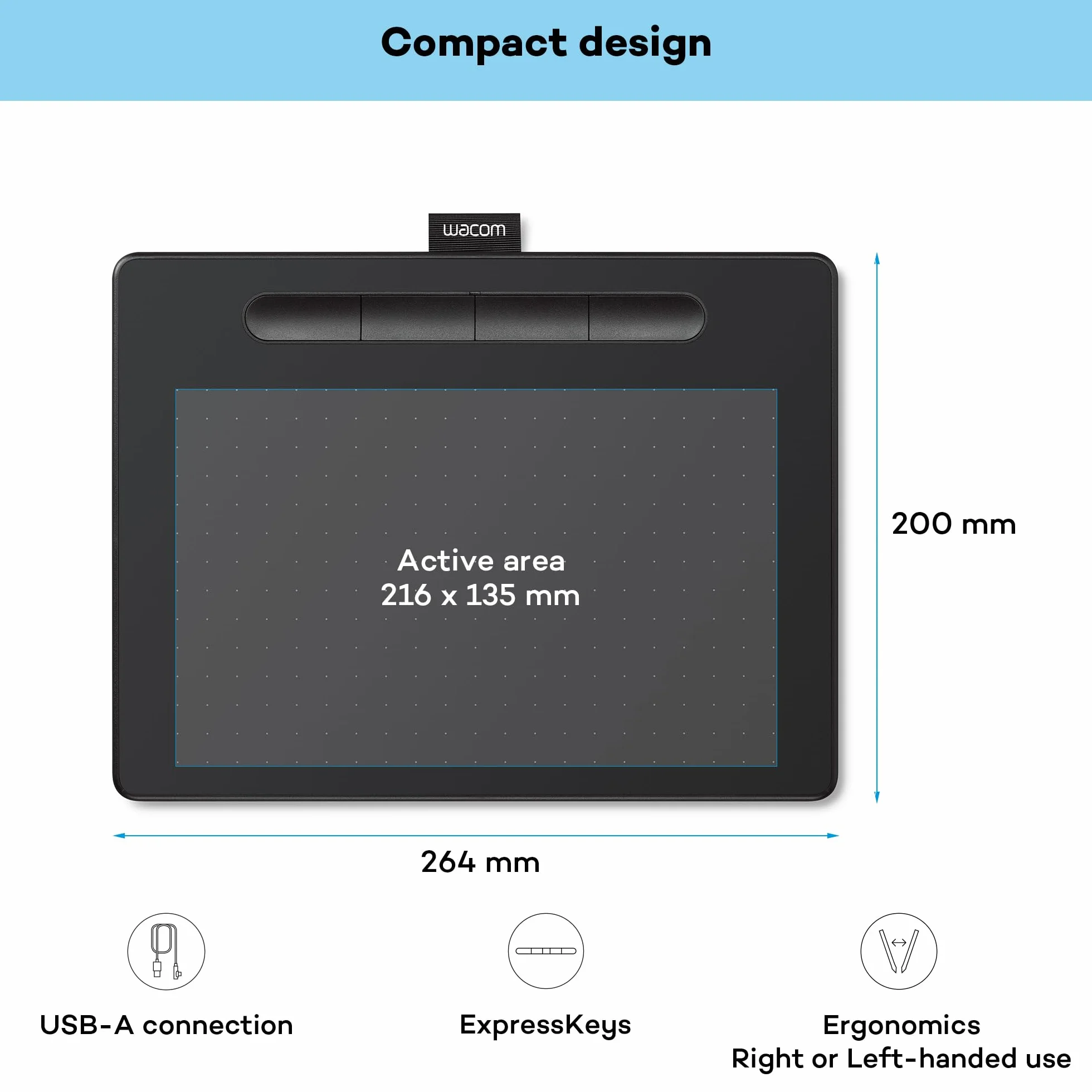 Wacom Intuos Medium Tablet Graficzny - Cyfrowy Tablet do Malowania, Szkicowania i Edycji Zdjęć, W Zestawie z Ultraczułym Piórem, Odpowiedni do Pracy i Nauki Zdalnej, Czarny