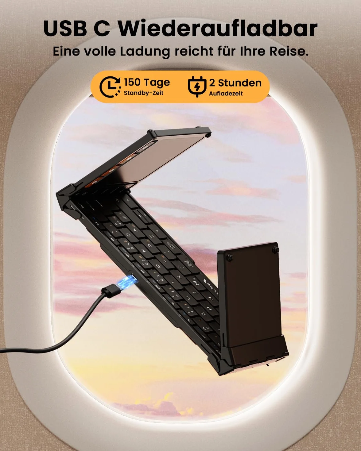 ProtoArc XK01 TP klawiatura Bluetooth składana z touchpadem, bezprzewodowa klawiatura składana QWERTZ niemiecka z dużym touchpadem dla iPad, iOS, Android, Windows Laptop PC Tablet - Czarny