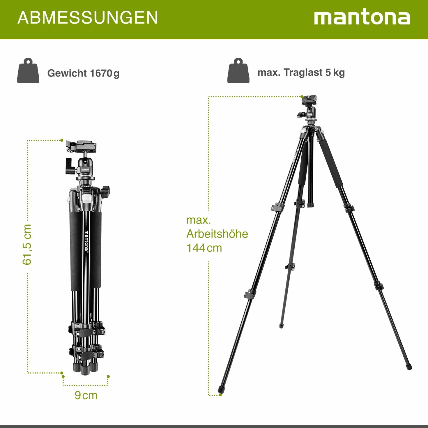 Statyw fotograficzny Mantona Basic Scout 144 cm, głowica kulowa, kompaktowy, lekki do DSLR