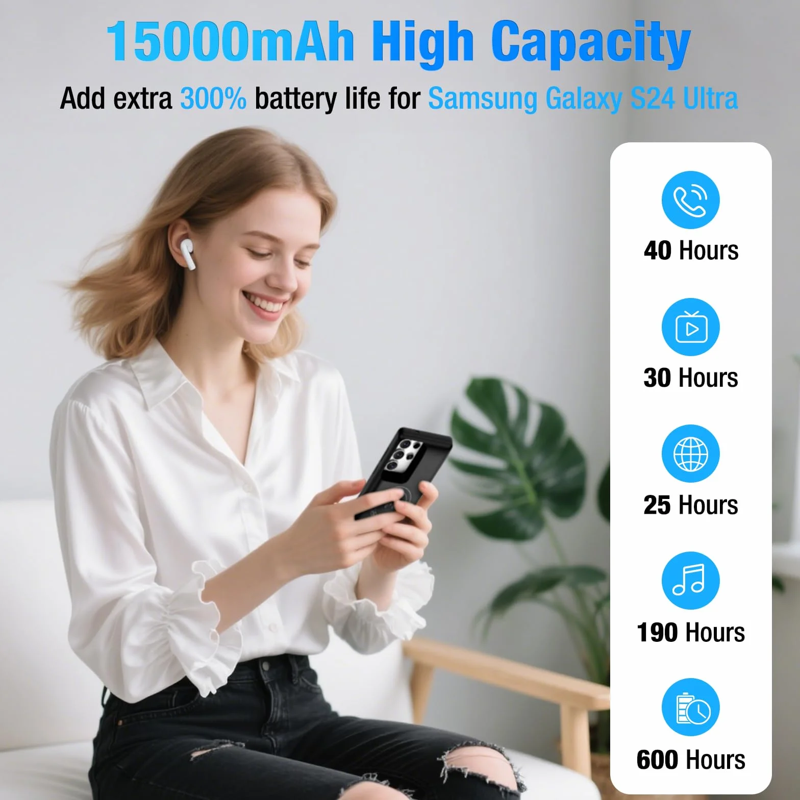 Samsung Galaxy S24 Ultra Powerbank 15000 mAh GaN Szybka Ładowarka Bezprzewodowa USB-C 20W